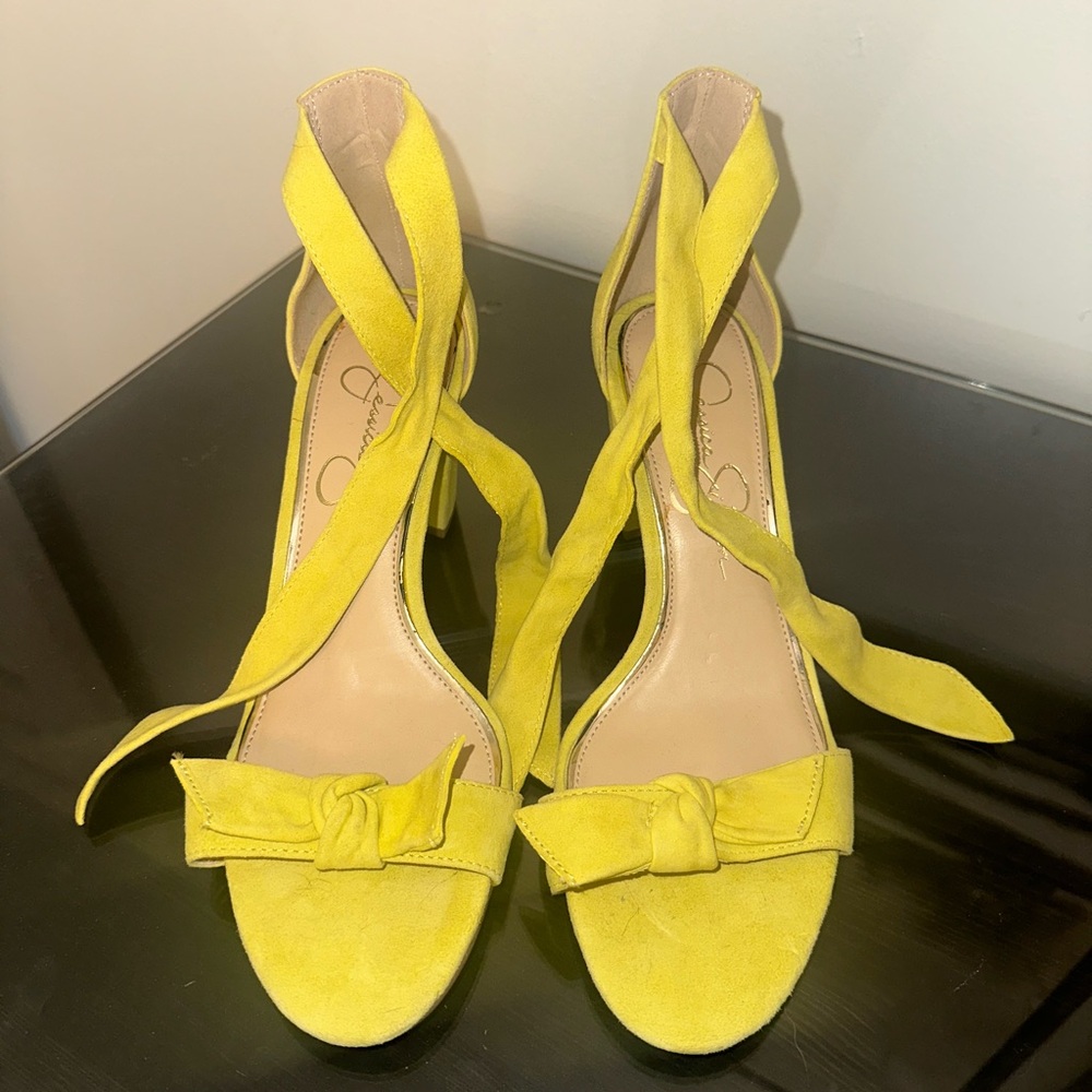 Jessica Simpson Yellow Block Wrap Heels 8.5